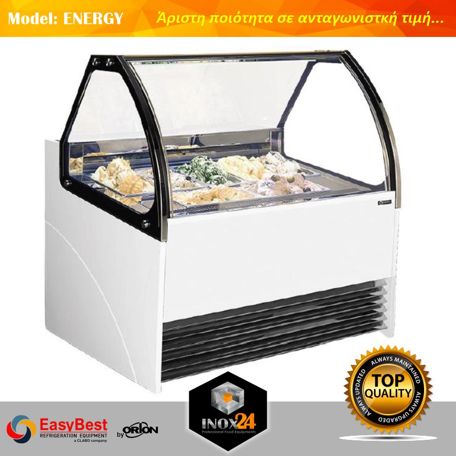 Βιτρίνα Παγωτού EASYBEST (model: ENERGY). Βεβιασμένης ψύξης με την υπογραφή της Orion.