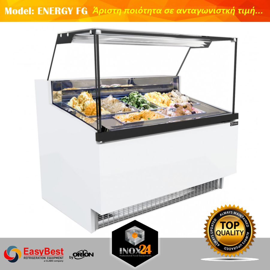 Βιτρίνα Παγωτού EASYBEST (model: ENERGY FG). Βεβιασμένης ψύξης με την υπογραφή της Orion.