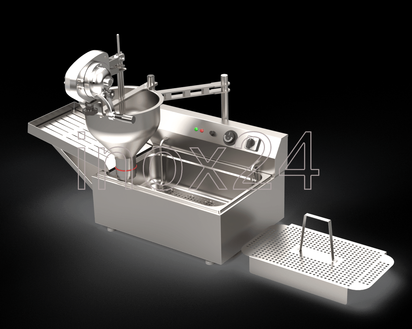 Μηχανή λουκουμά λουκουμαδομηχανή - λουκουμαδιέρα 1021V - 7 λίτρα χειροκίνητη με διπλά έμβολα και φριτέζα - Image 3